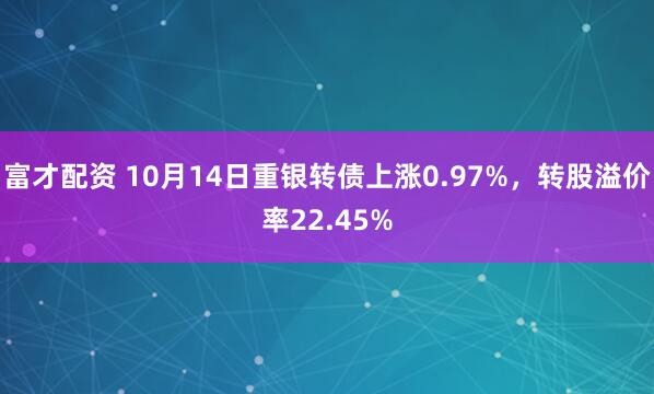 富才配资 10月14日重银转债上涨0.97%，转股溢价率22.45%