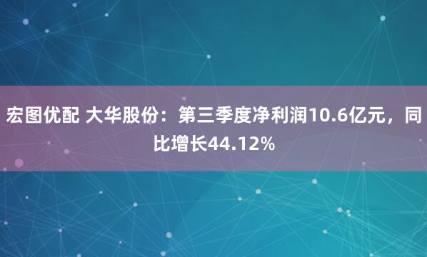 宏图优配 大华股份：第三季度净利润10.6亿元，同比增长44.12%